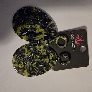 Paparazzi Black and Yellow Marbled Oval Drop Earrings